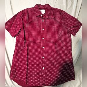 American Eagle Medium Red w White Polka Dots Button Down Shirt